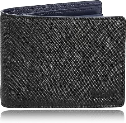 Amazon ポラド Porado 財布 メンズ 二つ折り 人気 本革 防水 Box型小銭入れ カード10枚収納 ブラックxネイビー Porado 財布