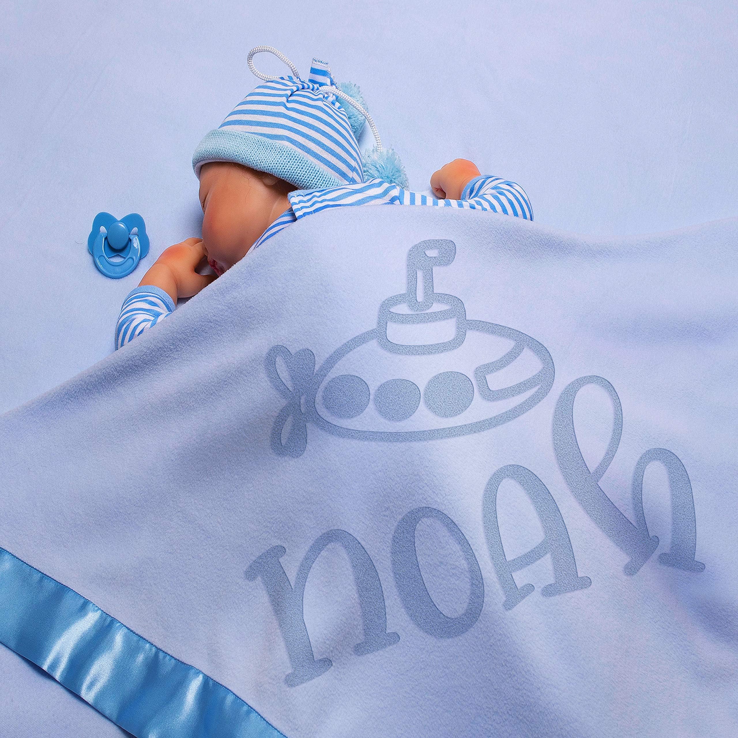 Personalized Baby Blankets w/Name - Large Baby Receiving Blanket - 36x36 in | Satin Trim, Fleece | Blue - Baby Boy Gifts, Baby Shower Gift, Baby Stuff, Welcome Baby Gifts for Newborns | Submarine