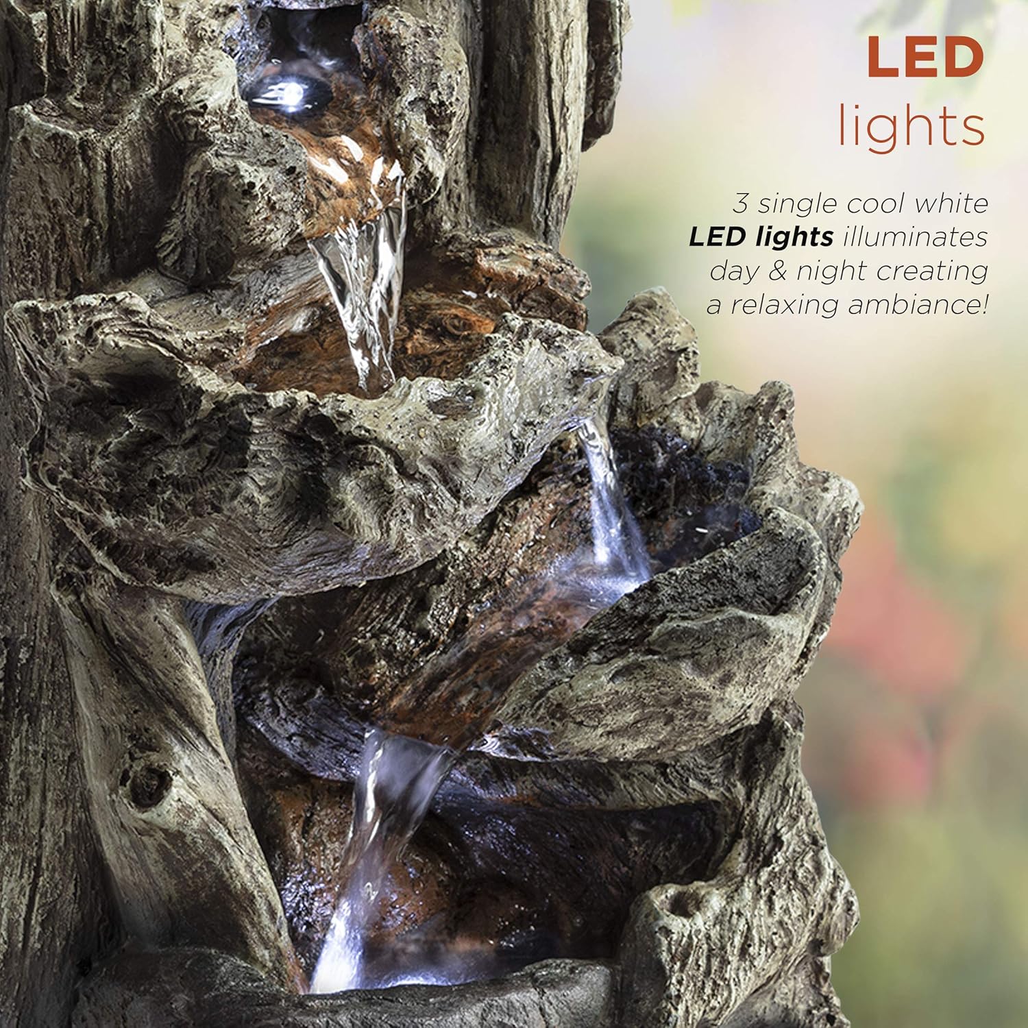 Alpine Corporation 14" Tall Indoor/Outdoor Tiered Log Tabletop Fountain with LED Lights : Indoor Fountains : Garden & Outdoor