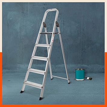Bathla Advance Carbon - 5 Step Foldable Aluminium Ladder with Scratch Resistant Smart