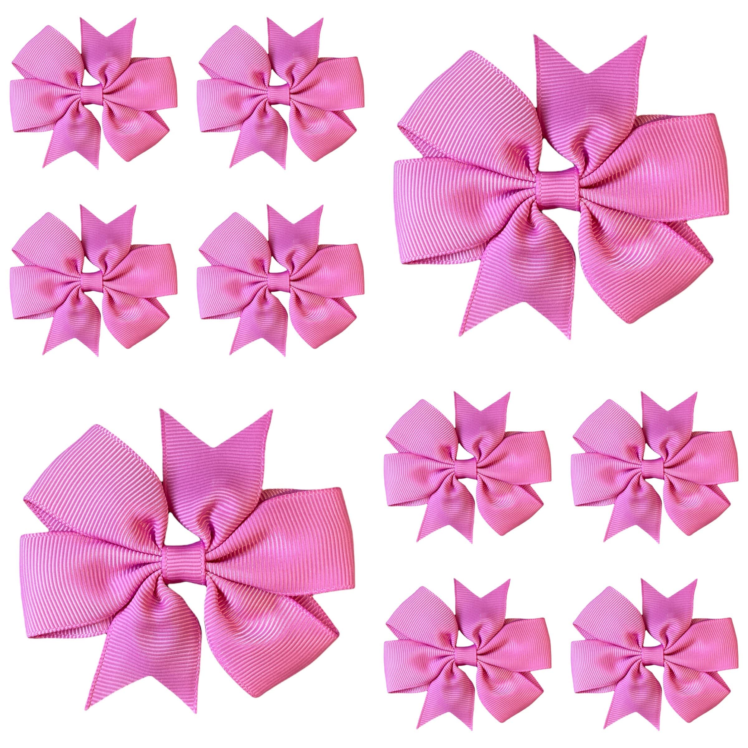 10pcs Fuchsia Pink Hair Bows Clips Slides Grips 3" inch Pinwheel Solid Vibrant Colour Girls Hairbows — image 1