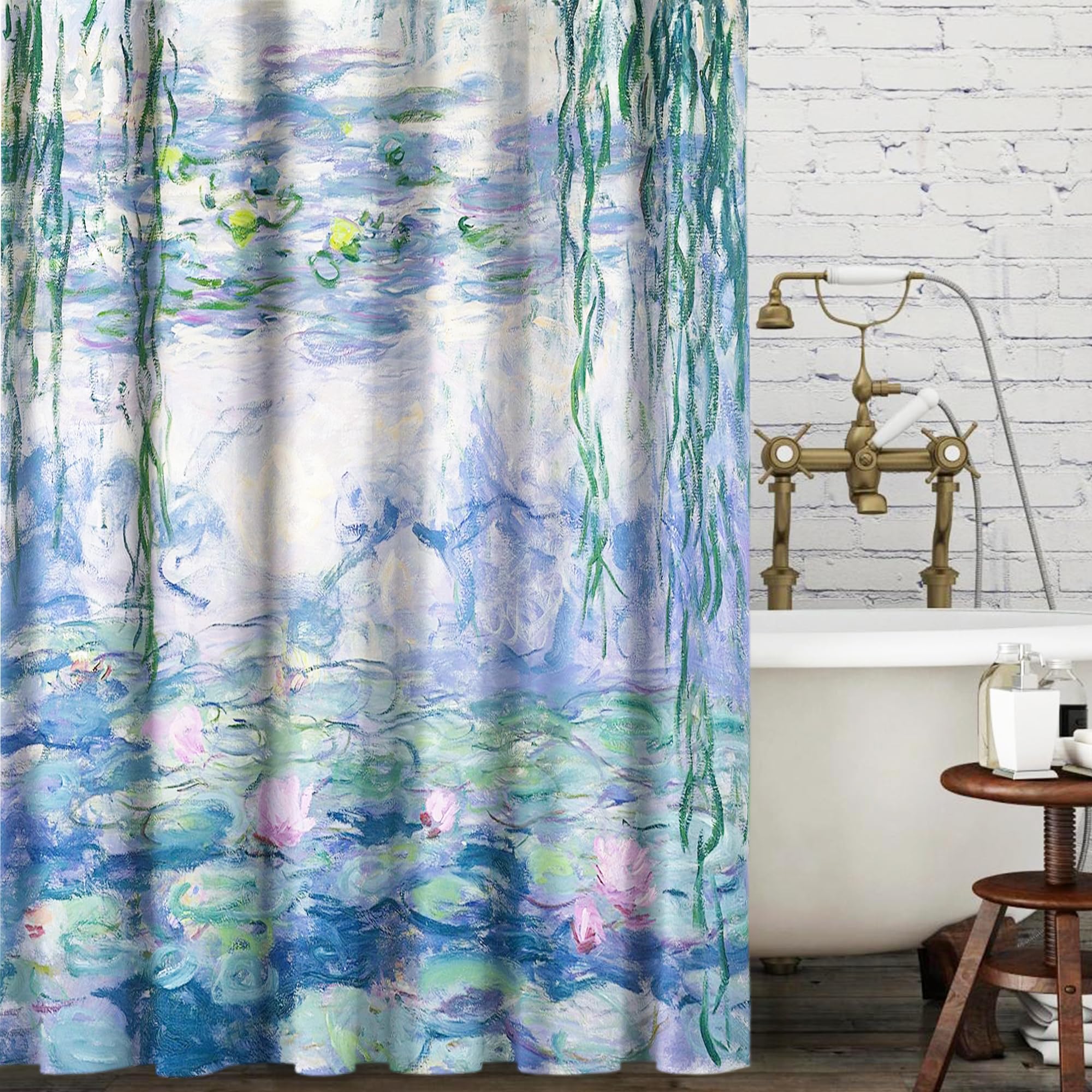 Photo 1 of **MISSING HOOKS**
Fendrio Monet Water Lilies Shower Curtain with Hooks - 72"x72", Bathroom Curtain Waterproof Soft Polyester Washable Durable Shower Set for Hotel Bathtub Home Oil Painting Bath Decor