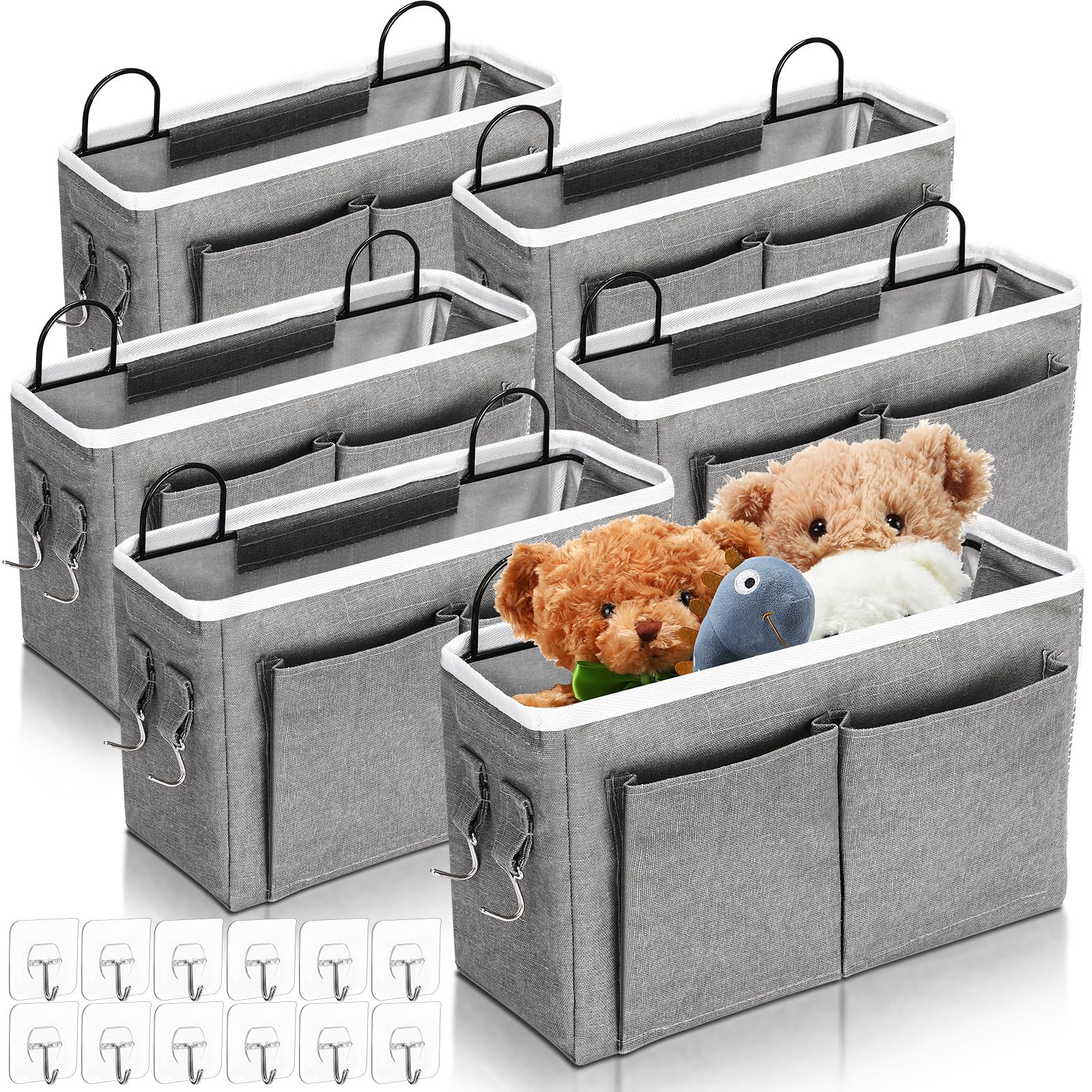 Photo 1 of Berlune 6 Pcs Wall Hanging Storage Bag Wall Organizer Bag with Pockets and Hooks Linen Cotton Closet Hanging Organizer Basket for Bedroom Bathroom Dormitory, 11.4 x 7.5 x 4''(Pure)