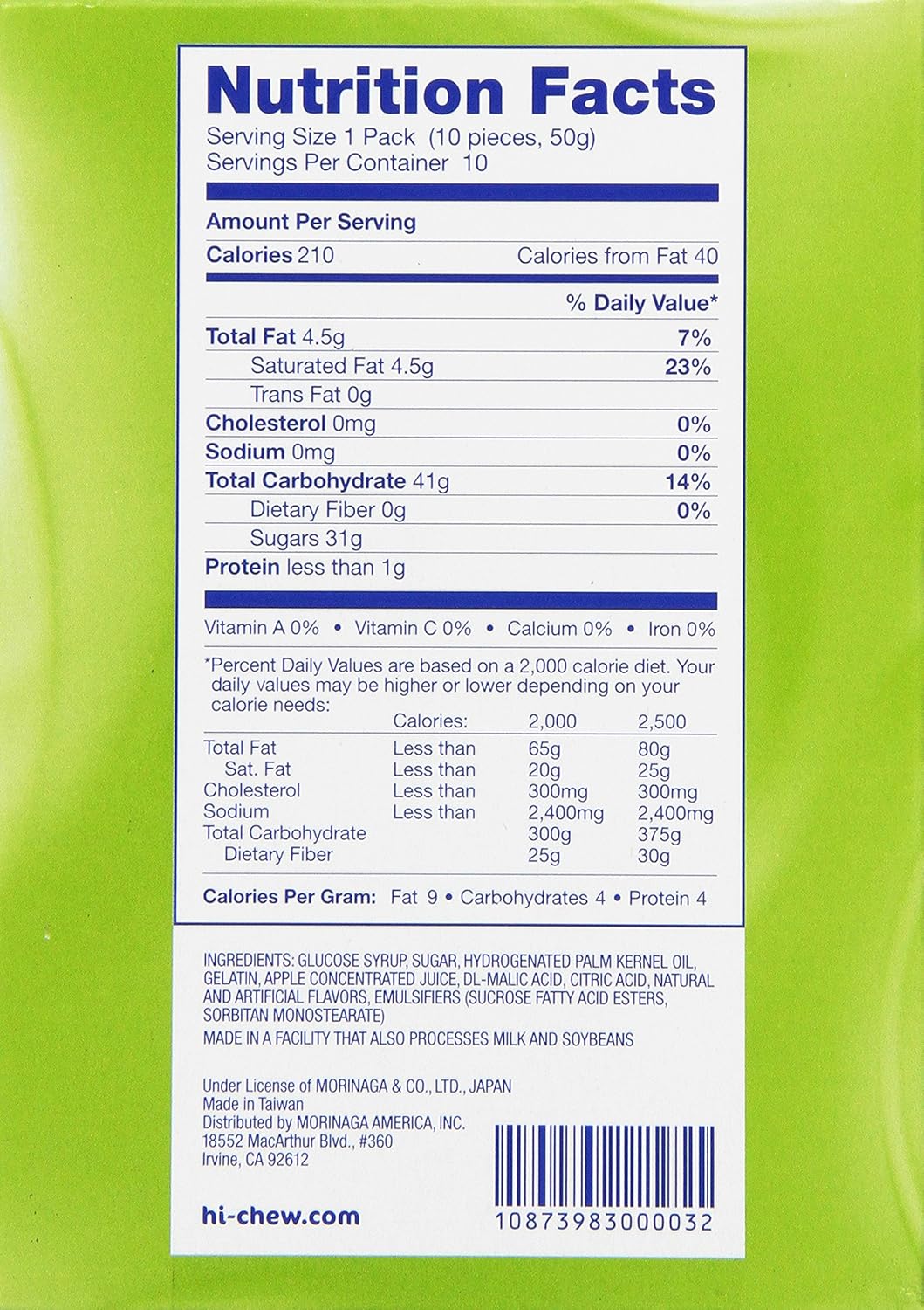 Morinaga HiChew Green Apple Fruit Chews, 1.76Ounce Packages (Pack of