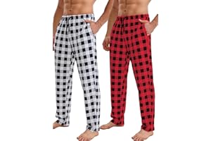 THEMOTOCO 2 Pack Men's Plaid Fleece Pajama Pants Soft Sleepwear with Pockets Buffalo Lounge Pj Bottoms Comfy Pyjama