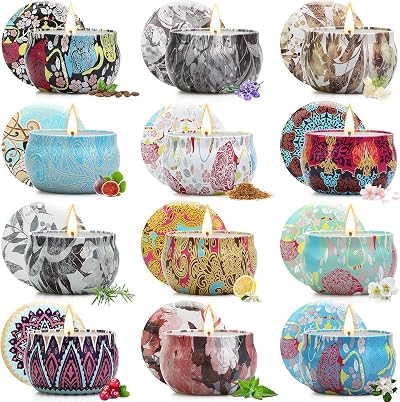 BlissTrip Scented Candles Gift Set 12 Pack Soy Wax 3oz Travel Tin
