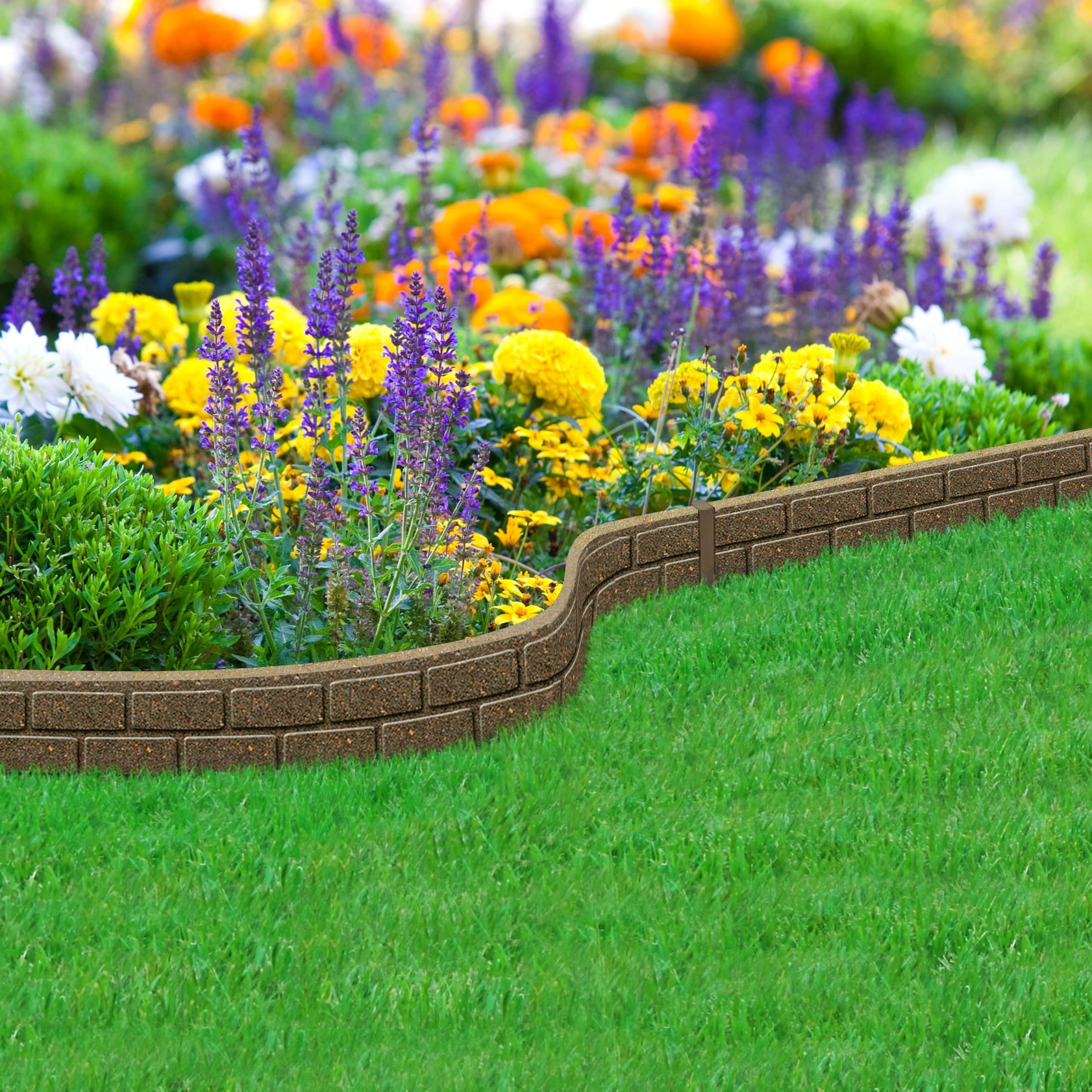 Nicoman Ultra Curve EZ Brick Effect Border Eco-Friendly Garden Edging,Recycled Rubber Tyre for Garden, Path & Patio 9cm High 120cm (4ft) Long, Brown, Pack of 2