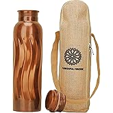 100% Pure Copper Water Bottle for Drinking, 34 Oz Antique Finish Copper Bottle –Leak-Proof,Eco-Friendly, BPA-free Ayurvedic Vessel for Meditation,Yoga, Office, Travel with Carry bag - 1l/1000ml