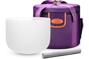 TOPFUND 432 Hz A Note Crystal Singing Bowl 10 inch Third Eye Chakra with Heavy Duty Carrying Case and Suede Mallet