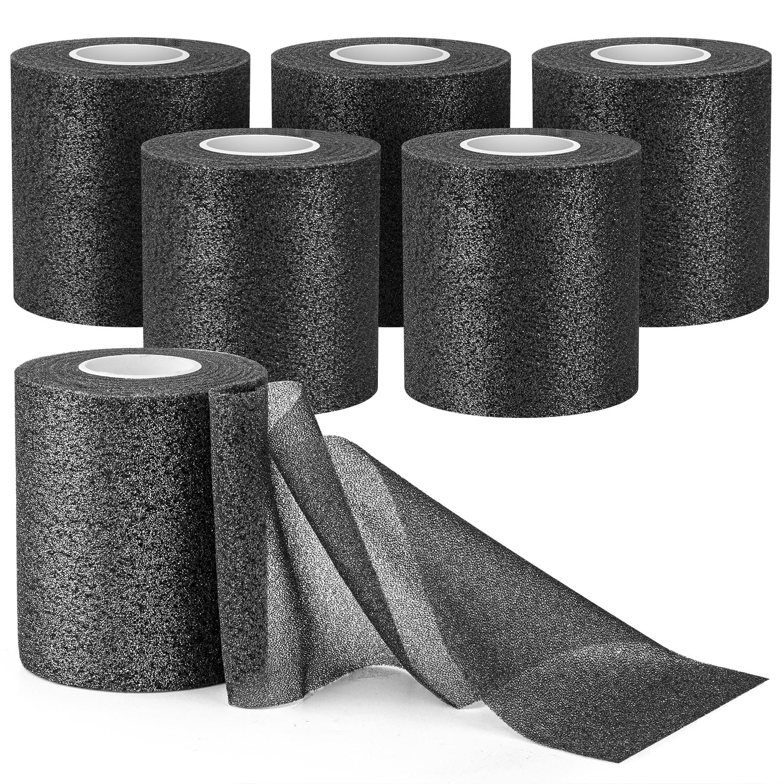 6 Pack Pre Wrap for Hair Soccer, Black Athletic Prewrap Tape Headbands, Foam Sport Underwrap Pre-Wrap, 2.76 Inches X 12 Yards - Black