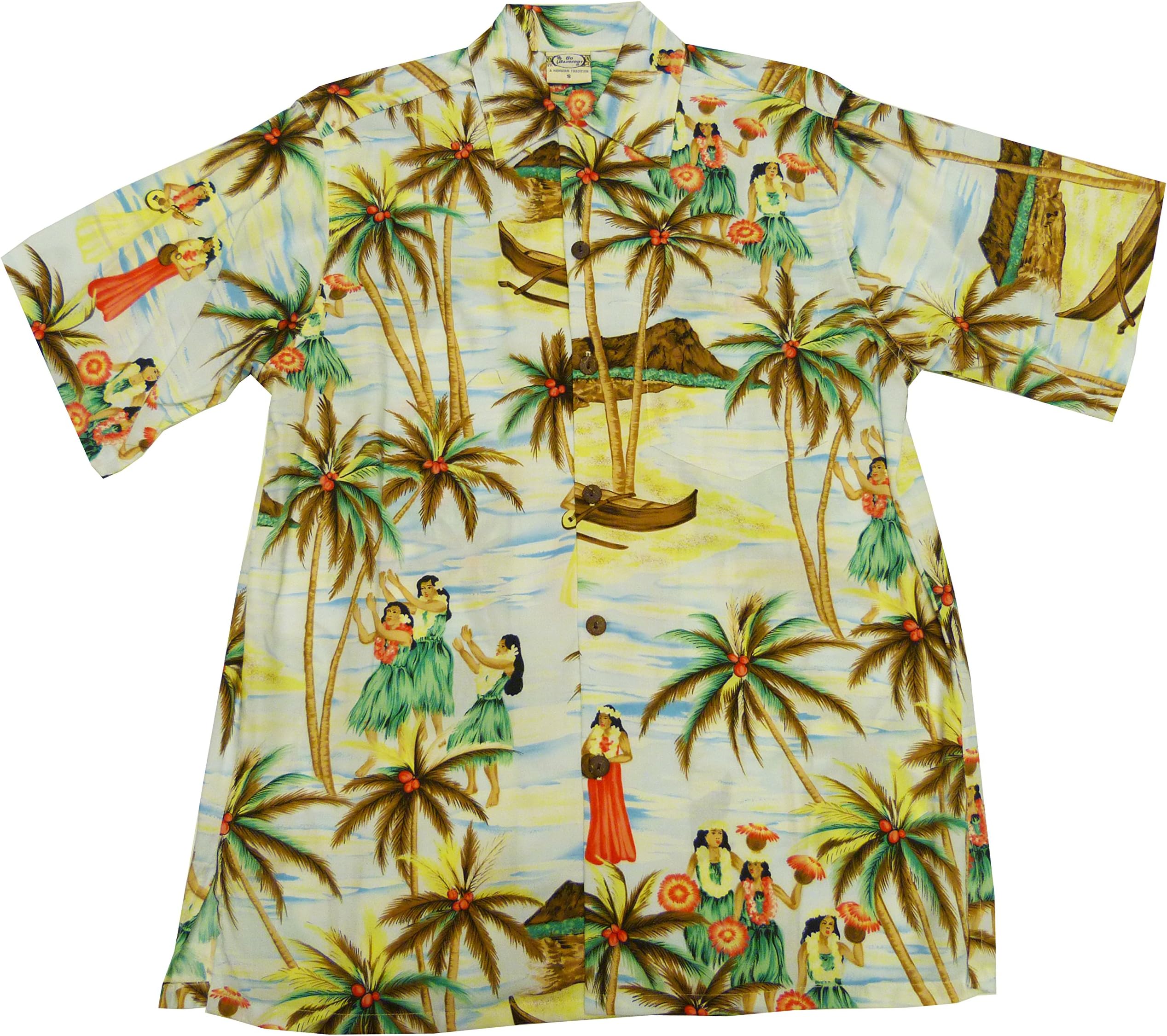 Go Barefoot Mens Halau Hula School Vintage Fujiette Rayon Shirt