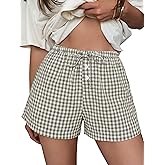 ANRABESS Women's Boxer Shorts Summer Gingham Striped Drawstring Pajama Lounge Shorts With Pockets Trendy Cute Beach Bottoms
