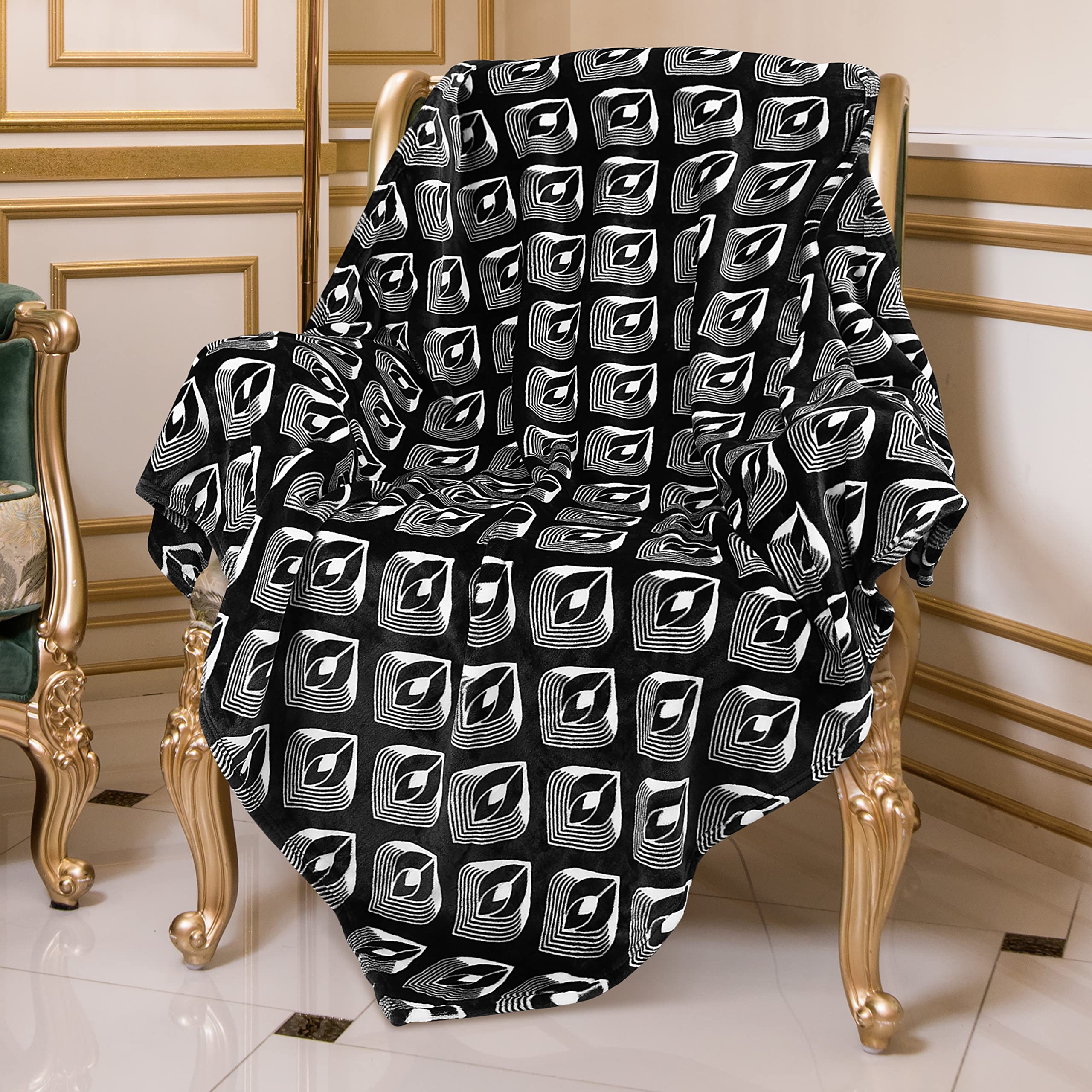 Catalonia Classy Fleece Throw Blanket for Sofas, Lightweight Soft Warm Winter Couch Throw, Cozy Blanket Chair Single Bed, 150 x 130 cm Morocco Black