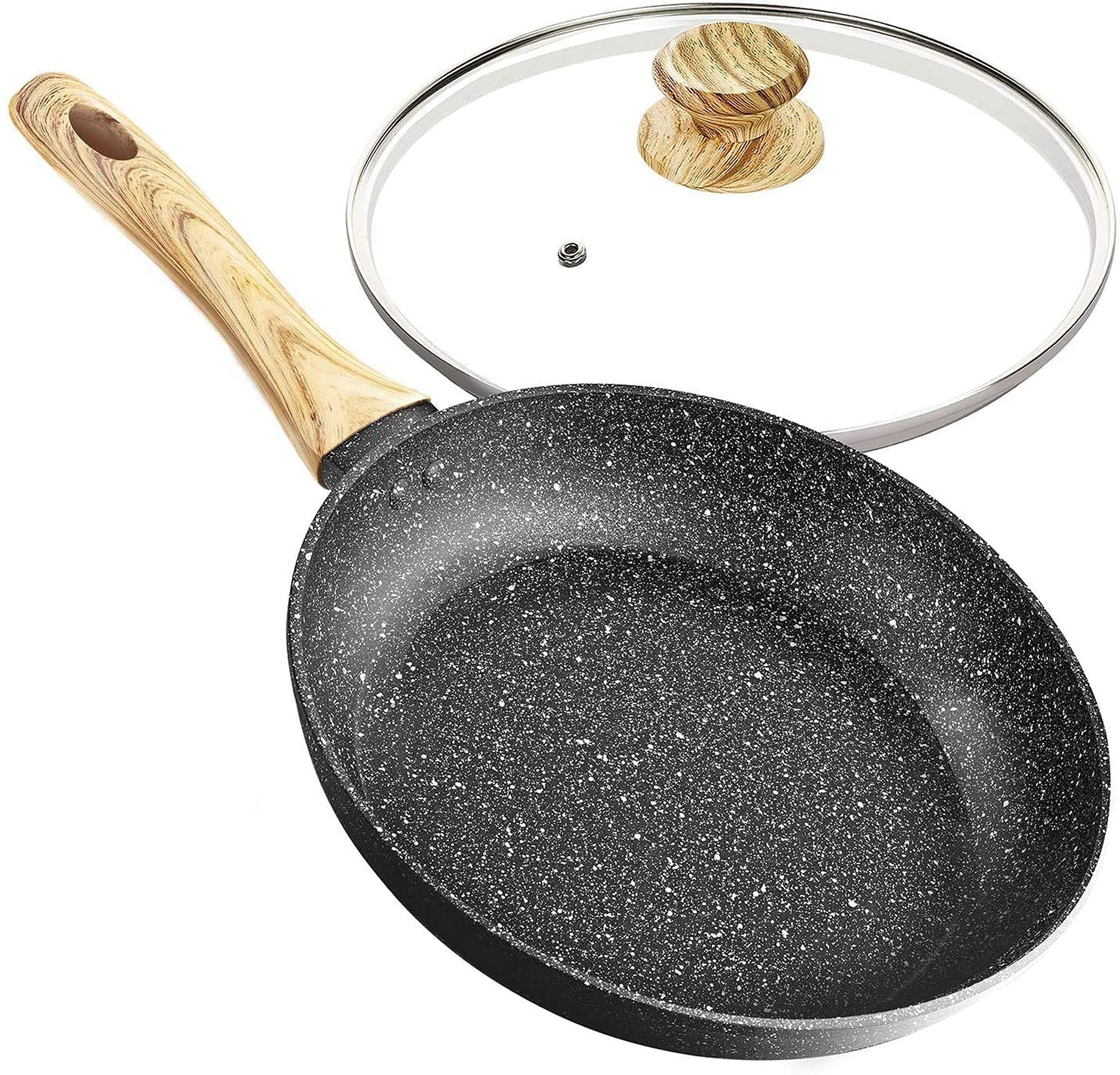 MICHELANGELO Frying Pan 28 cm with Lid, Non-Stick Stone Frying Pan with Lid, Stone Pans 28 cm