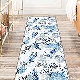 Coastal Nautical Runners - Non Slip, Soft Low Velvet Carpet, Washable Beach Ocean Runner Rugs for Laundry Room Entryway Moder