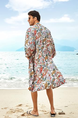 COOFANDY Men's Lightweight Kimono Robe - Japanese Style Open Front Cardigan Coat For Summer