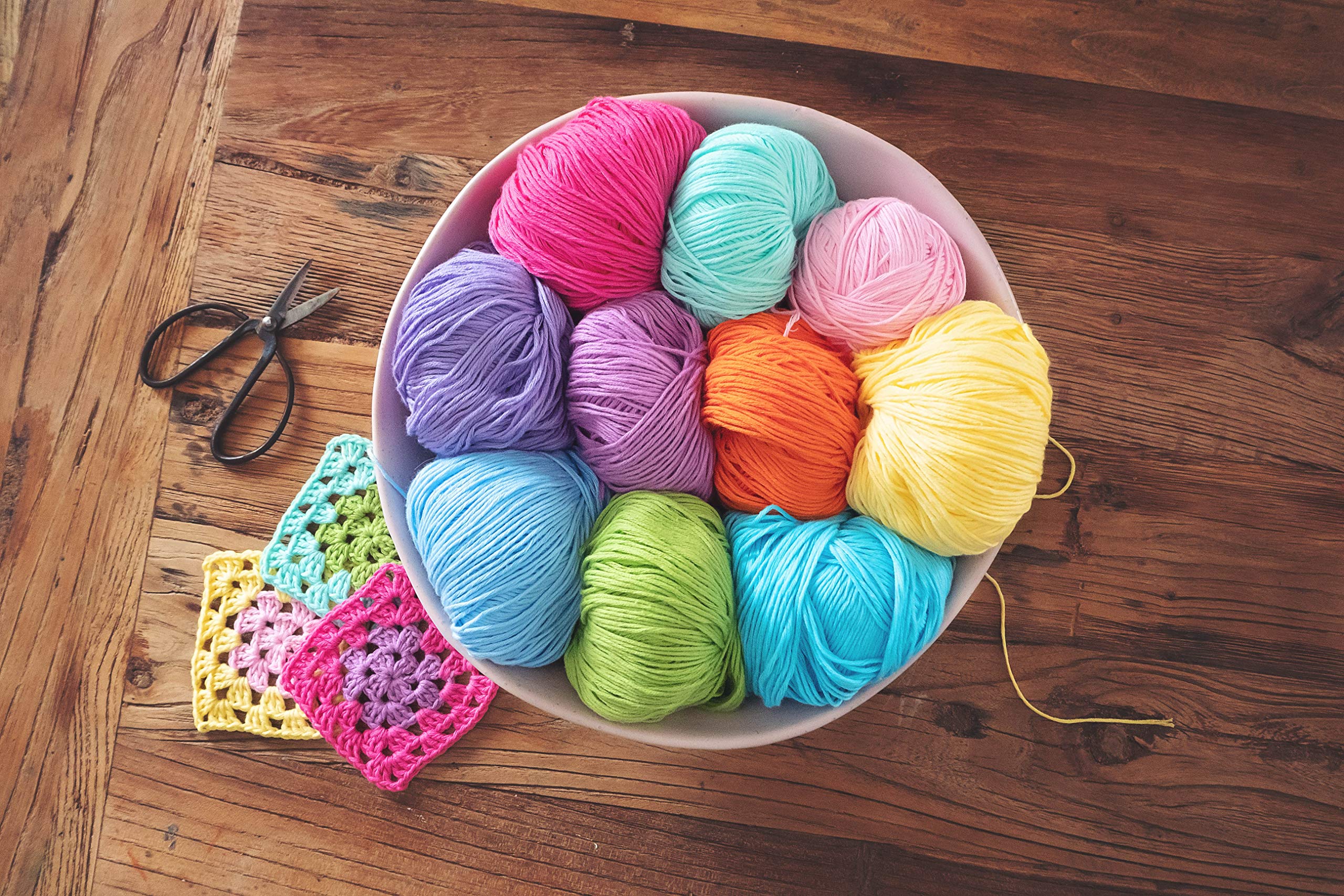 Studio Sam Pure Cotton Yarn Set for Knitting and Crochet. Pack of 10 Skeins, Total 1850 Yards. Great for Baby Blankets and Clothes. Boho Brights Collection.