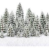 Skylety 35 Pcs Miniature Model Trees,Dark Green,Snowy Cedar | 1.97''-5.9'', Christmas Village Mini Trees for Crafts, Small Fake Plant Toys, DIY Diorama Supplies, Train Scenery Landscape
