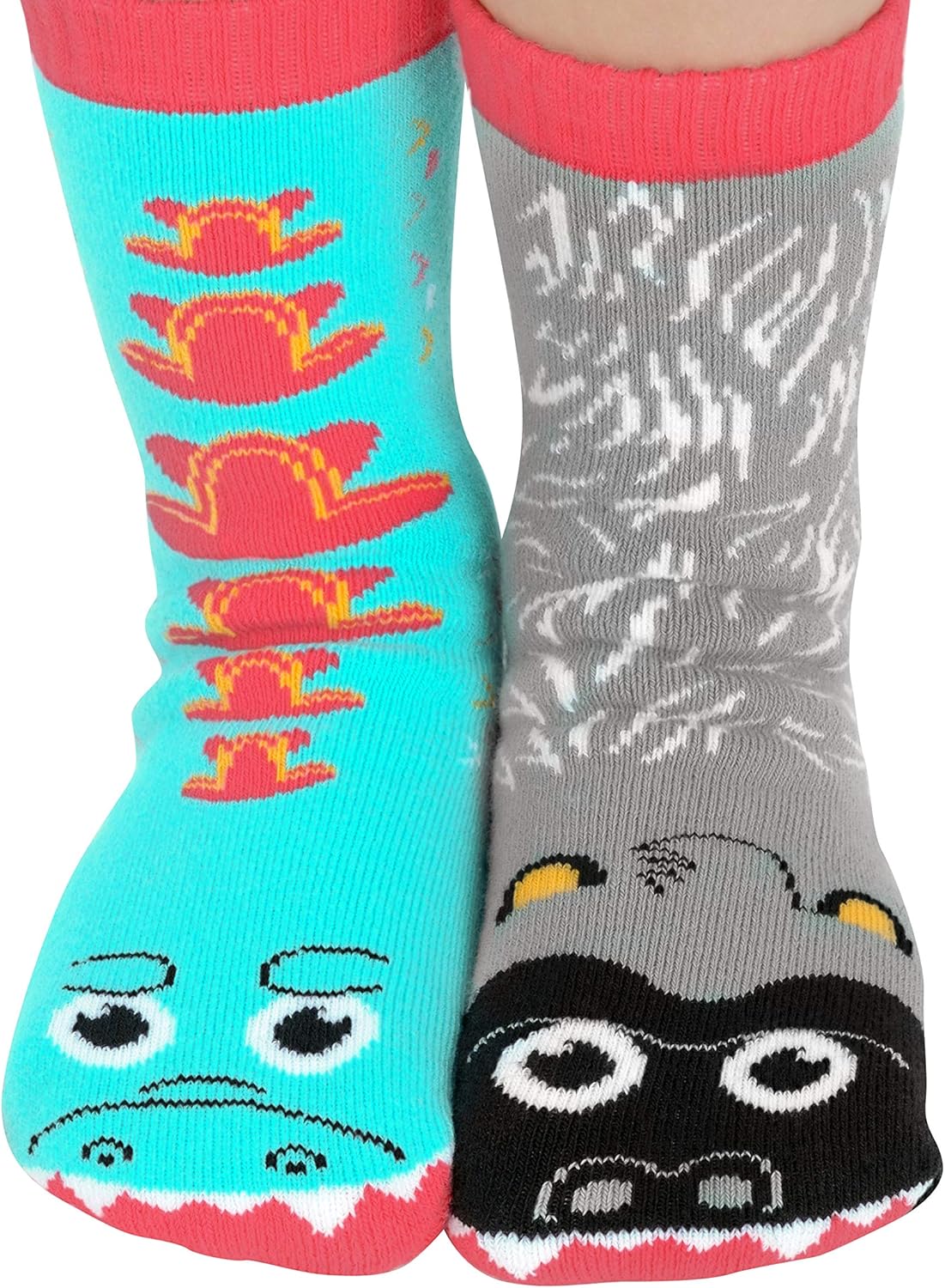 Giant Gorilla & Mutant Lizard Frenemy Monster Collectible Mismatched Fun Cool Socks for Kids Boys Girls with No Slip Grips (Age 4-8)