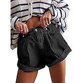 POTILI Womens Jean Shorts, Stretchy Denim Shorts with Pockets Elastic Waisted Relaxed Fit