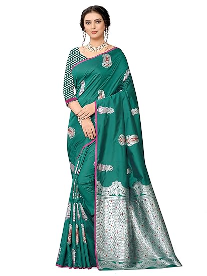 Shiv Textiles Womens Jacquard Art Silk Saree With Blouse Piece