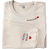 NAZENTI Custom Embroidered Mama Sweatshirt with Kids Names, Mothers Day Shirt, Mama