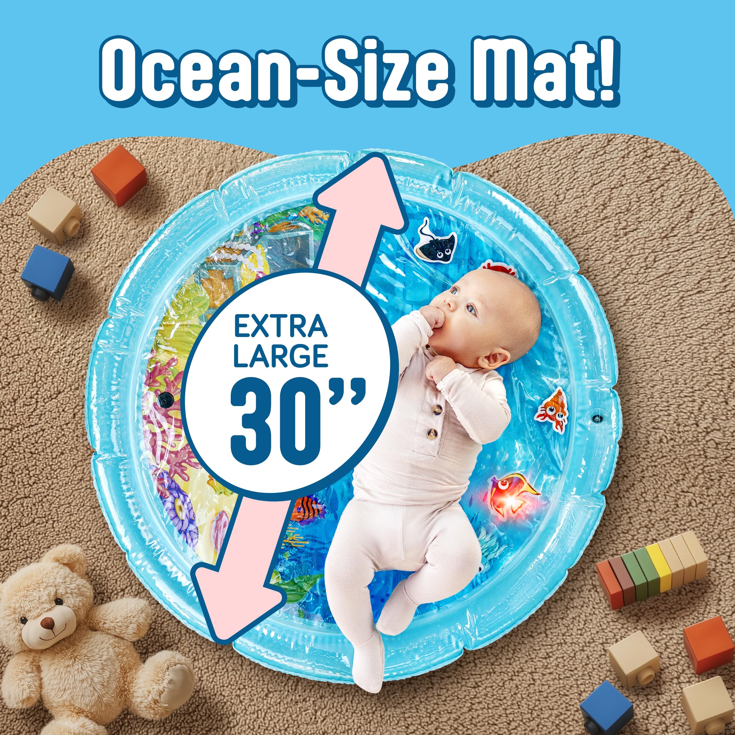 SplashEZ Lights Up Tummy Time Water Mat for Babies, 30