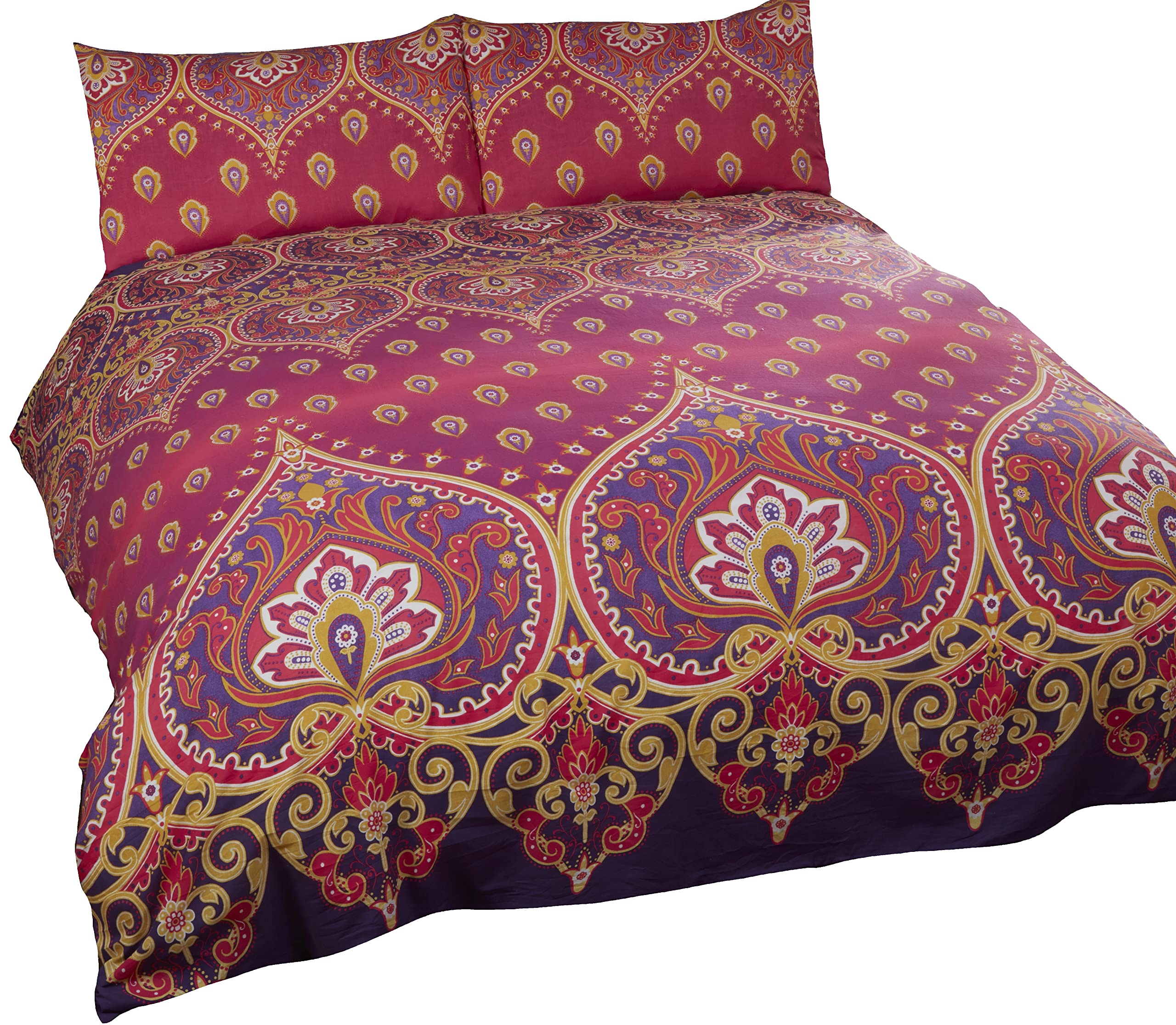 Rapport Home Asha Ruby Mandala Duvet Cover Set - King Polycotton Bedding with Matching Pillowcase & Popper Closure - Easy Care British Design