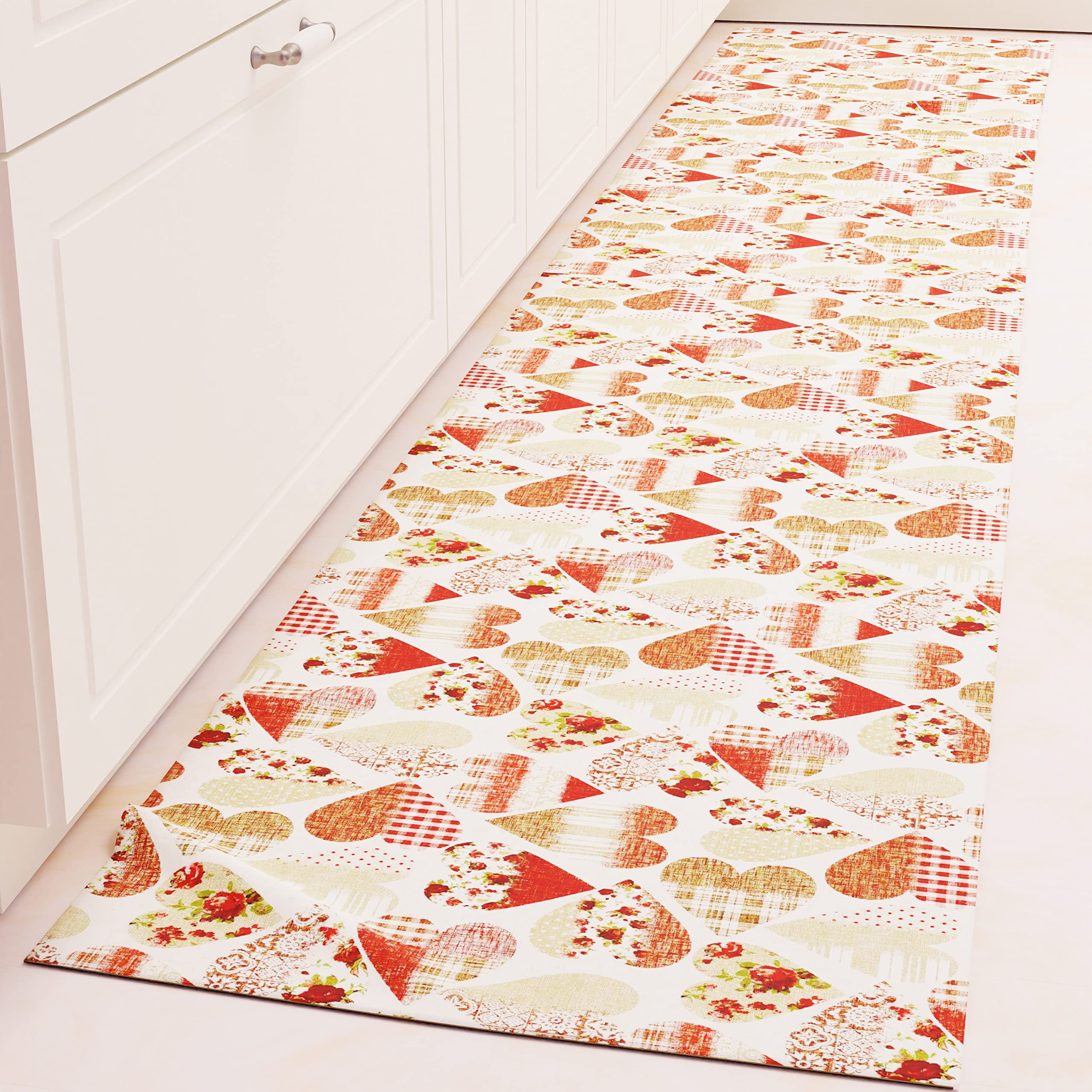 PETTI Artigiani Italiani - TPCD, Kitchen Rug Runner Kitchen Non-Slip and Washable 52 x 180 cm Design Hearts Red 100% Made in Italy