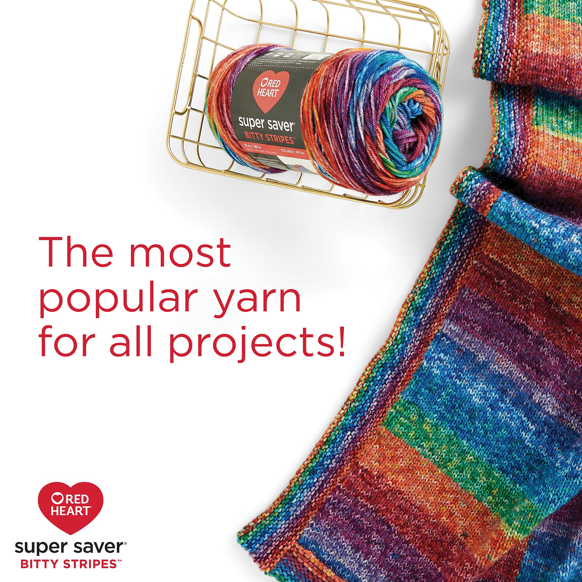 Red Heart Super Saver Bitty Stripes Crayon Box Yarn - 2 Pack of 10oz/283g - 100% Acrylic - #4 Worsted (Medium) - 515 Yards - Knitting/Crochet