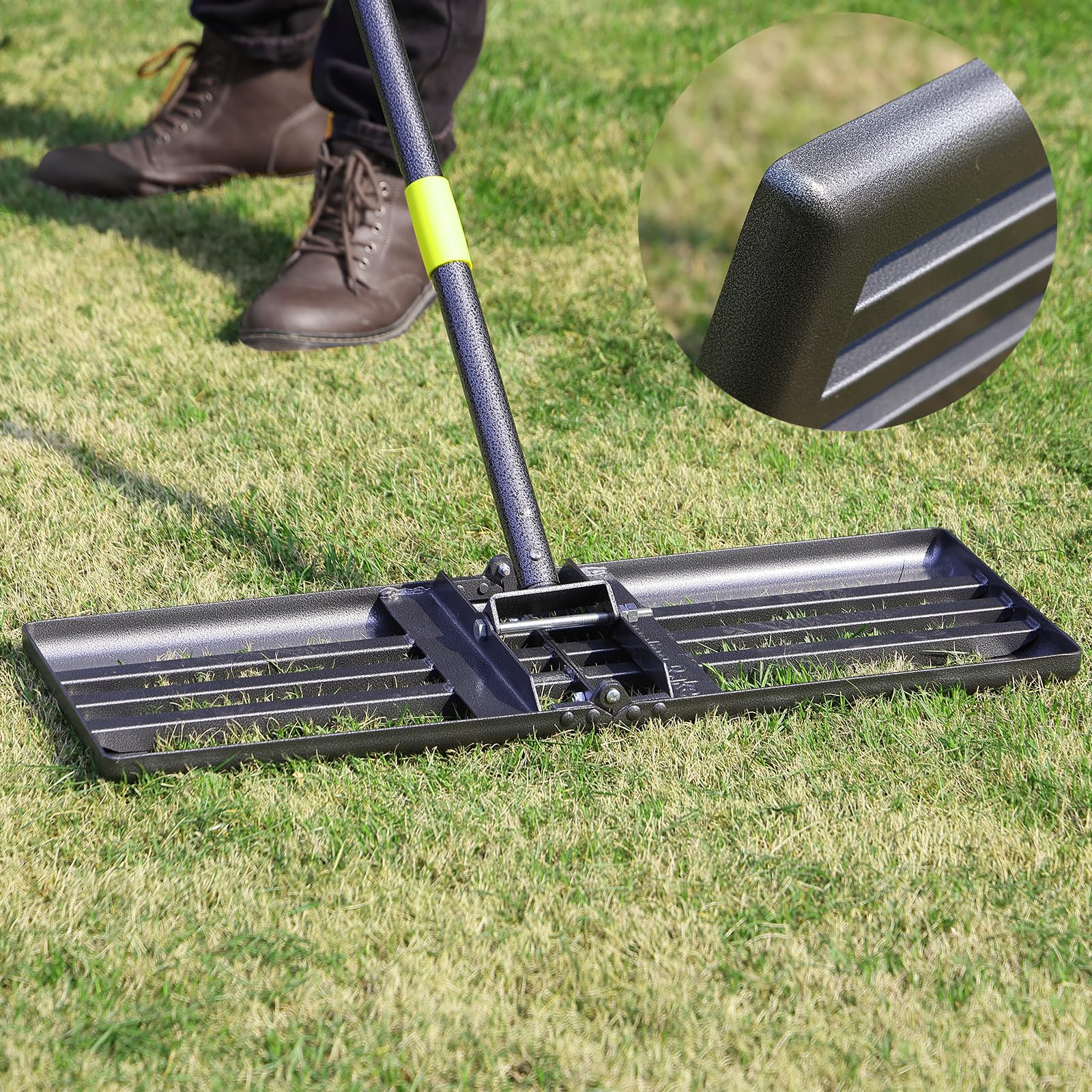 Photo 1 of Lawn Leveling Rake, Heavy Duty Levelawn Tool for Garden Level Soil or Dirt Ground Surfaces Easily, 26” x 10” Ground Plate, Steel Handle Length is 65 inch