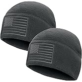RUCD Fleece Watch Cap, American Flag Fleece Beanie, Winter Warm USA Army Military Tactical Beanie Hat 2 Pack