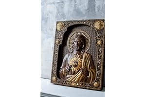 KOZAKWORKSHOP Sacred Heart of Jesus Wood Carved Catholic Icon of Our Lord - Christian Wall Art & Inspirational Wall Decor - Handmade Jesus art for christian home - Unique Catholic Gift -10x12 inches