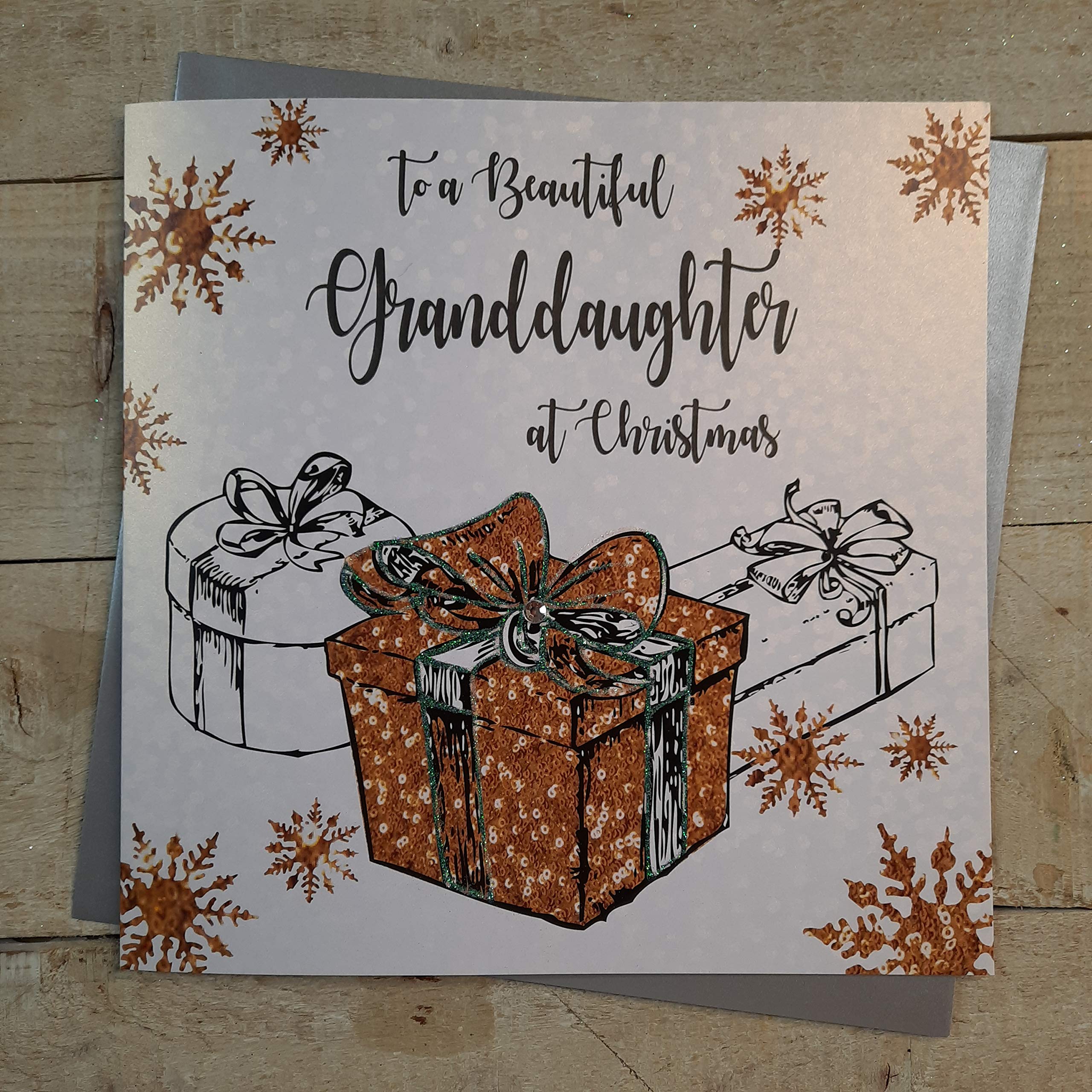 White Cotton Cards XF4-GD Large "Beautiful Granddaughter at Christmas" Handmade Christmas Card