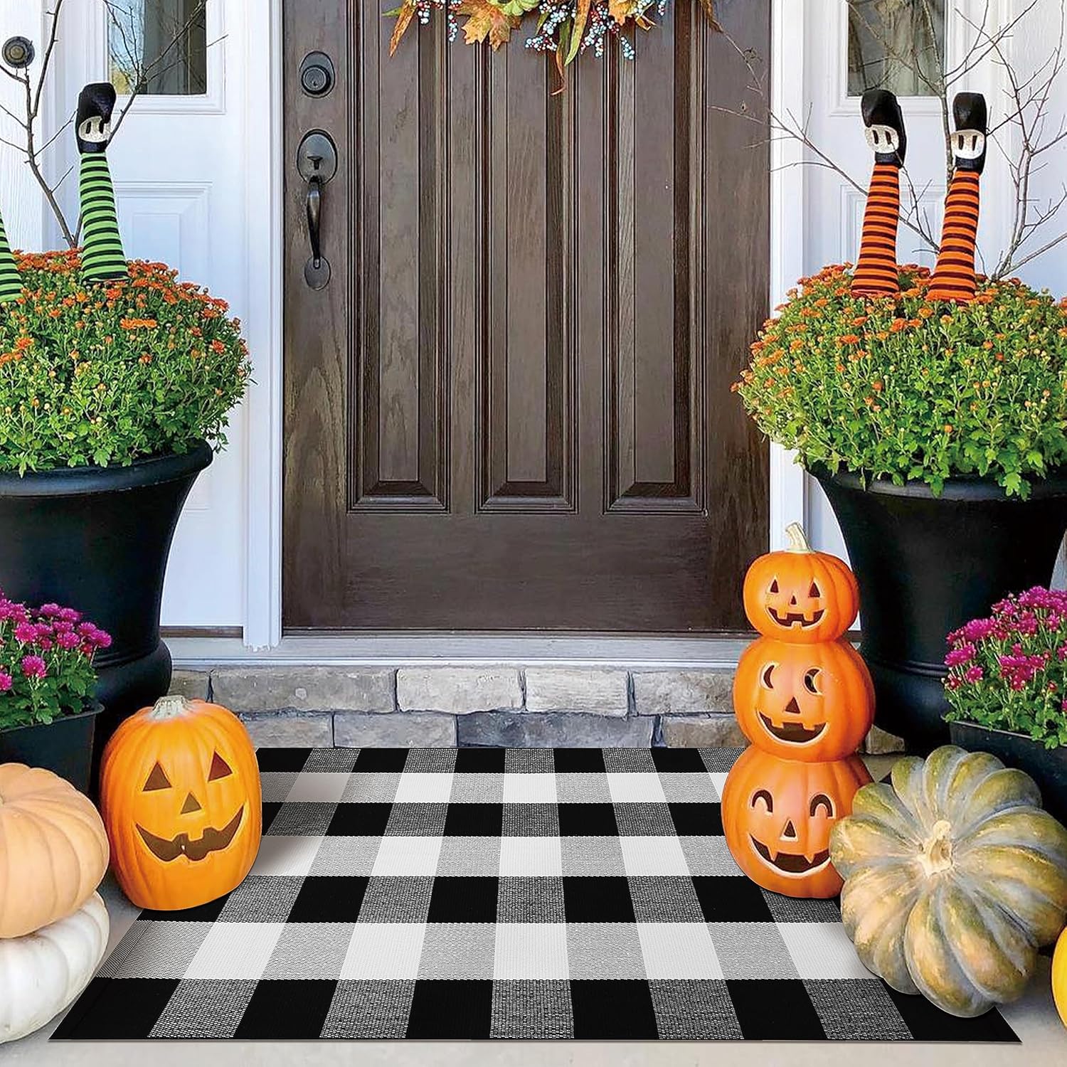 Rugs, Pads & Protectors - IOHOUZE Cotton Buffalo Plaid Check Rug Outdoor Doormat 27.5 x 43 Inches Washable Woven Outdoor Indoor Welcome Mats for Front Door/Farmhouse/Entryway/Home Entrance black and White Outdoor Rug