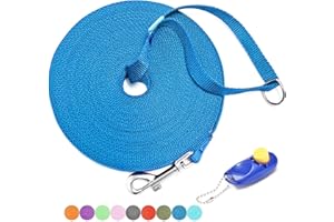 BAAPET 15/20/30/50/100 ft Long Dog Training Leash with Clickers for Small, Medium and Large Dogs or Cats (15 Feet, Blue)