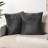 PAVILIA Dark Gray Throw Pillow Covers 18x18 Set of 2, Decorative Pillow Cases for Bed Sofa Couch, Boho Aesthetic Accent Decor Cushion for Bedroom Living Room, Velvet Square Euro Sham Covers, Dark Grey