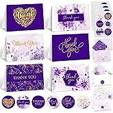 Decorably 24 Pack Gold Foil 6x4in Purple Thank You Cards with Envelopes and Stickers, 6 Elegant Designs for Friends, Family, Loved Ones, Blank Inside - All Occasions, Wedding, Gifting, Mailing