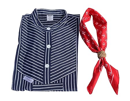 Fishermen Damen Kostüm Für Karneval Fischerhemd Finkenwerder Breit Gestreift Mit Nickituch Größe M