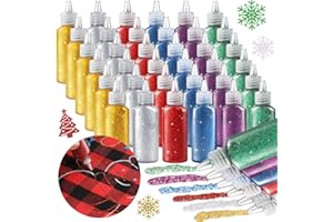 Ireer 36 Pcs Glitter Glue 22g Washable Glittery Art Craft Glue Washable Painting Pens for DIY Art Project Gluing Drawing Writing Outlining Holiday Greeting Card Decorating Supply(Multicolor 1)