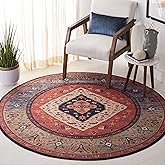 SAFAVIEH Washable Rug Tucson Collection - 8' Round, Rust & Blue, Slip Resistant & Easy to Clean, Ideal for Living Room, Bedro