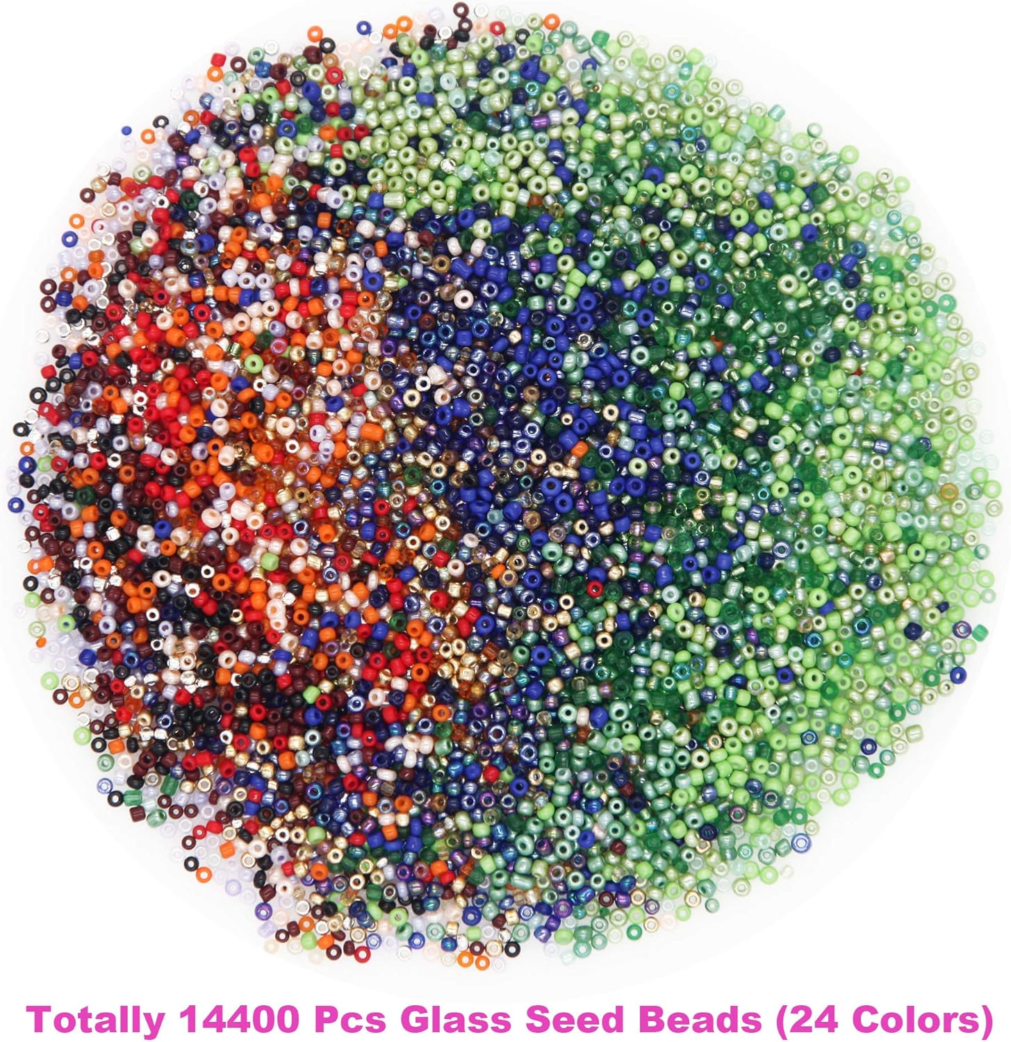 EuTengHao 14400pcs Glass Seed Beads Small Craft Beads for DIY Bracelet Necklaces Crafting Jewelry Making Supplies with Two 0.5mm Clear Bracelet String (600Pcs Per Color - Image 5