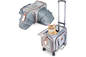PAWLALA Premium Expandable Pet Carrier with Wheels - Airline Approved Rolling Travel Carrier for Small Dogs & Cats Up to 13lbs - Detachable Design (18x11x11) - Ice Gray