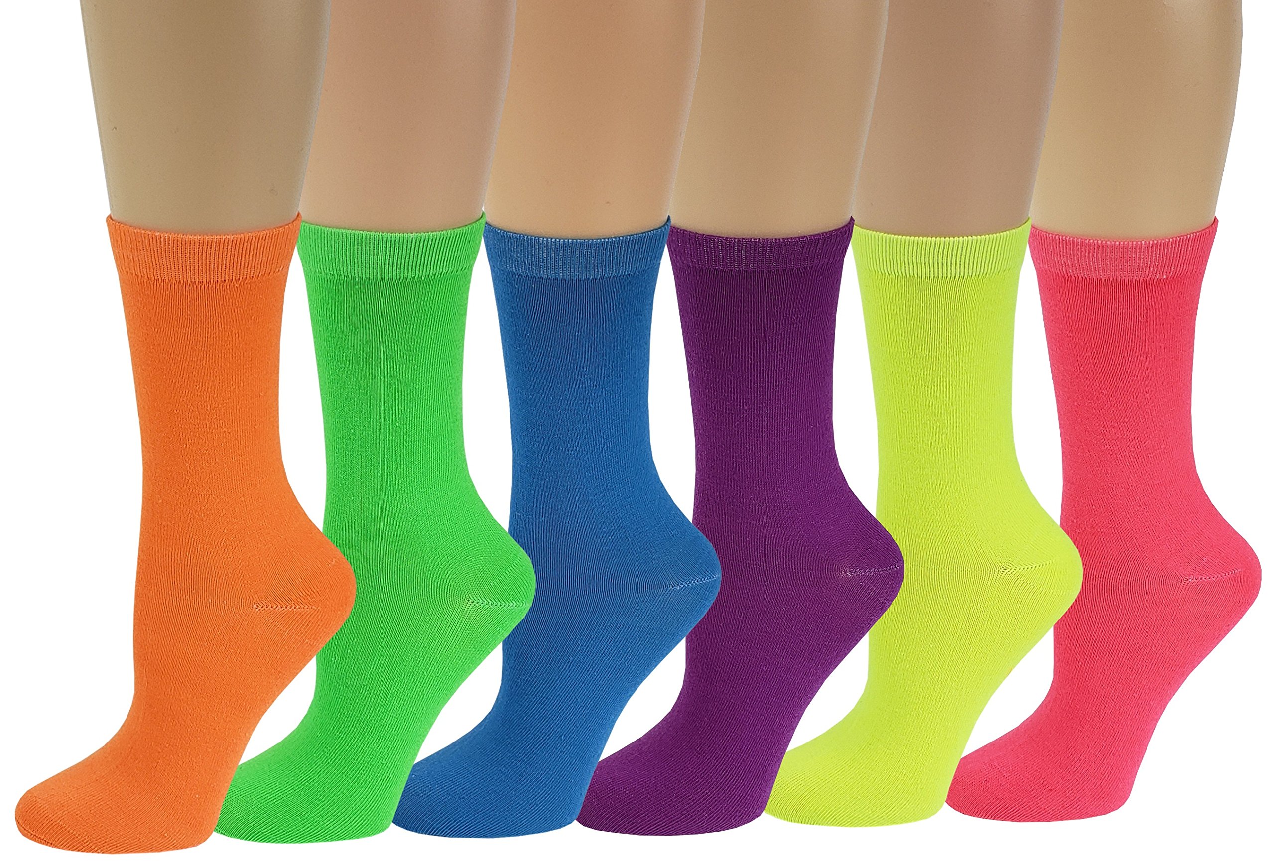 Photo 1 of Differenttouch Sumona 6 Pairs Women Colorful Fancy Design Soft & Stretchy Novelty Crew Socks (Solid Neon)