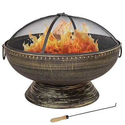 Sunnydaze 30-Inch Large Outdoor Fire Pit - Wood Burning Fire Pit for Outside with Poker and Screen - Black Finish - Regal Cauldron