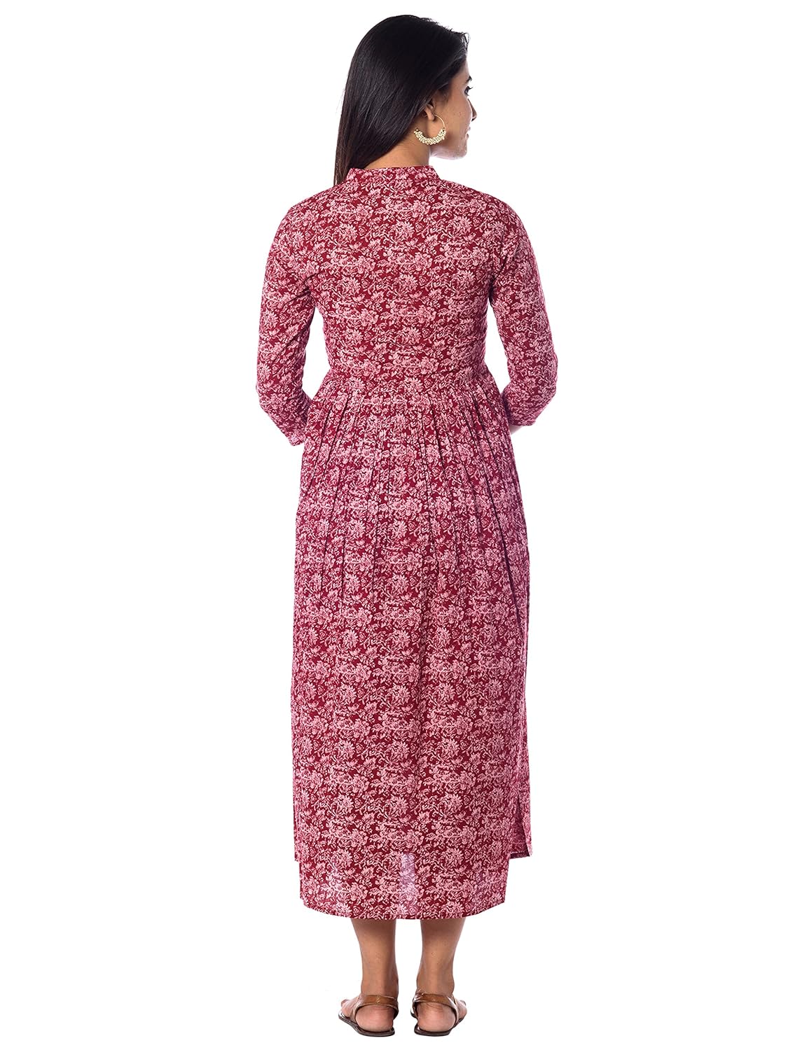 anayna women's cotton floral printed long maternity dress (red)