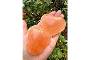 GAF TREASURES Large Orange Selenite Heart, 1.75" Polished Orange Selenite Puffy Heart, Orange Selenite Worry Stone, Palm Stone, Orange Selenite Heart Stone