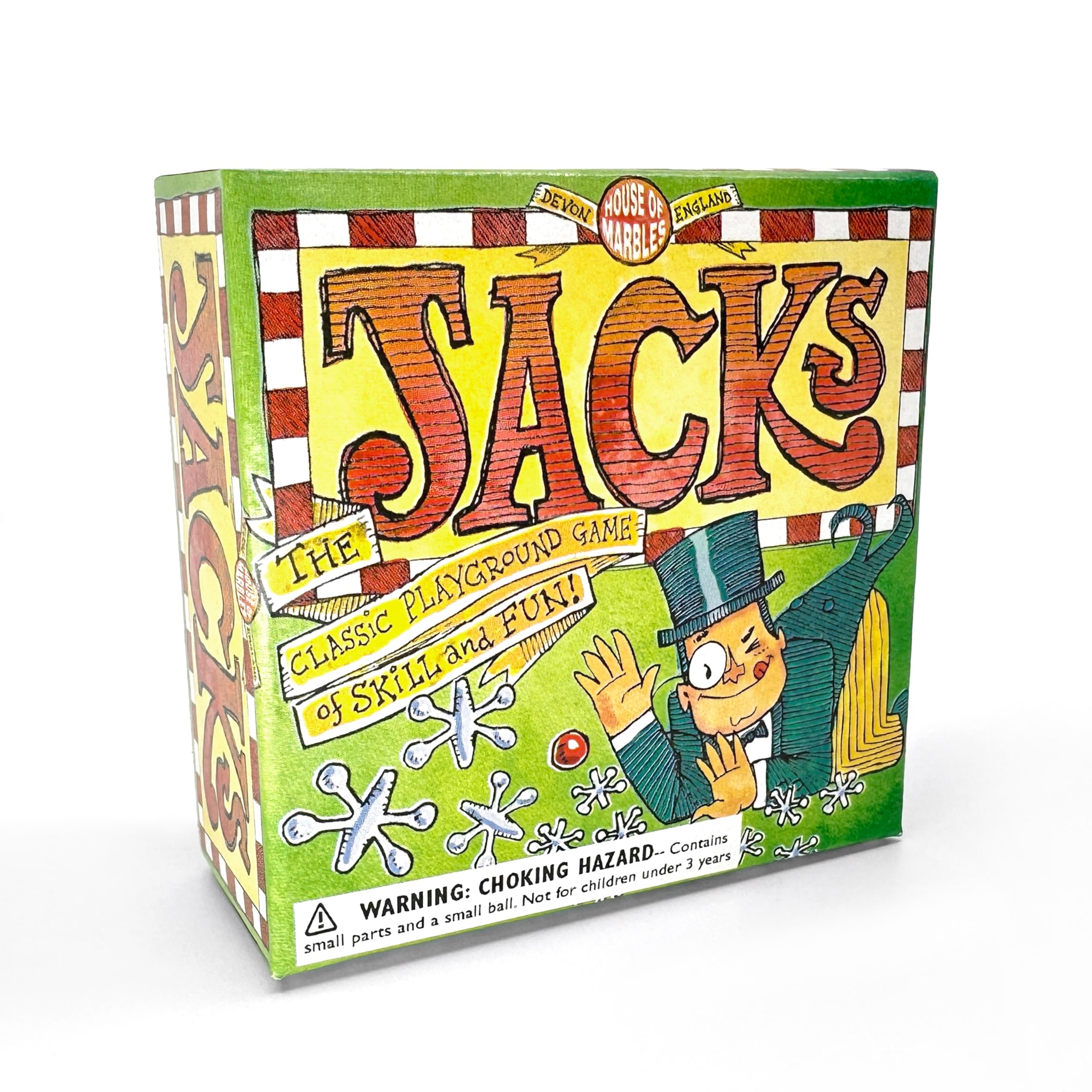 House of Marbles Premium Jacks Game – Traditional Family Playground Classic with Solid Metal Stars, Bouncy Ball & Cotton Storage Bag – Retro Educational Toy for Skill, Fun & Dexterity