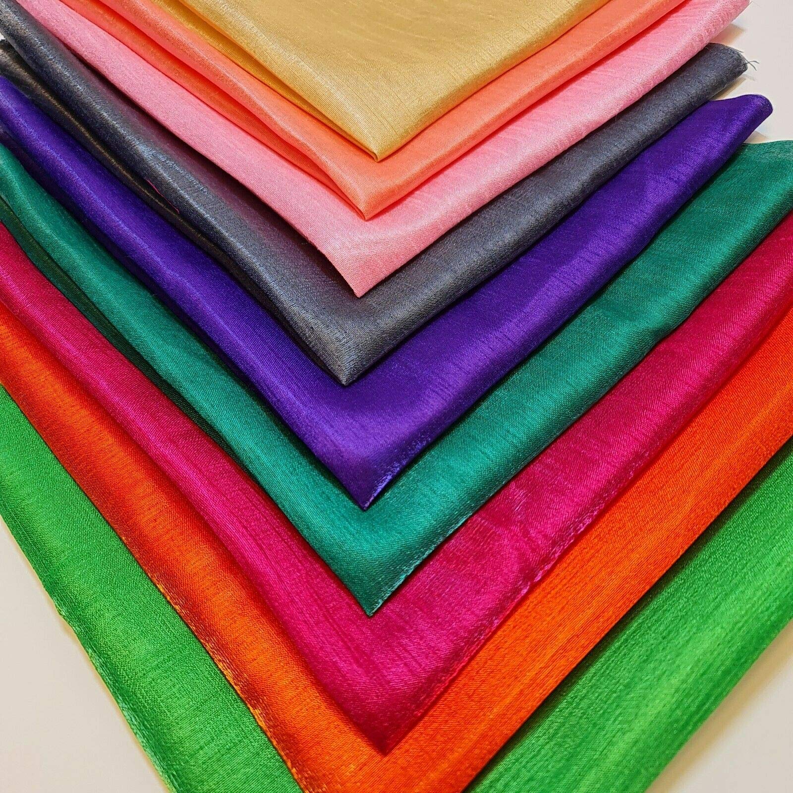Plain Dupion Raw Silk Fat Quarter Bundles Approx (50x50cm) Square Cuts Suitable for Arts & Crafts Sewing Quilting Bunting & Much More - (Raw Silk Bright - Pack of 9 Pieces)