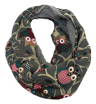 JameStyle26 EULE Flauschig Warmer Winter Loop Winter Schal Fleece Owl UHU Kautz Schlauchschal Rundschal Teddyfutter